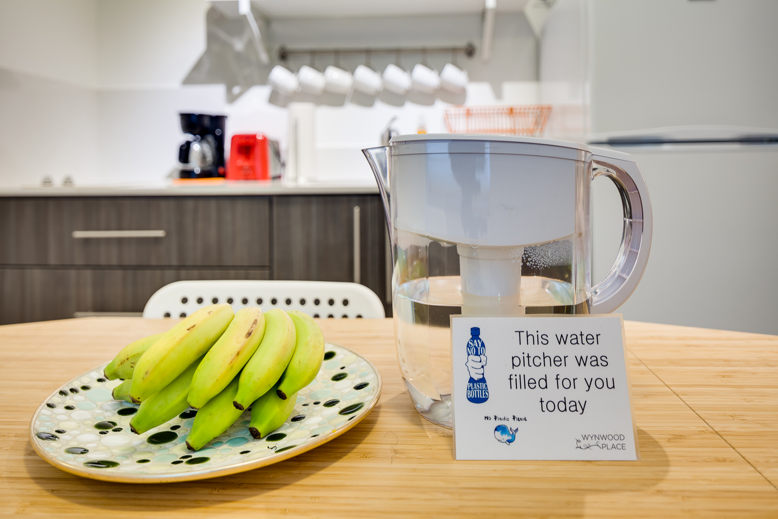 All our apartments come with a Britta water pitcher, we save on plastic bottle you always have drinking water!